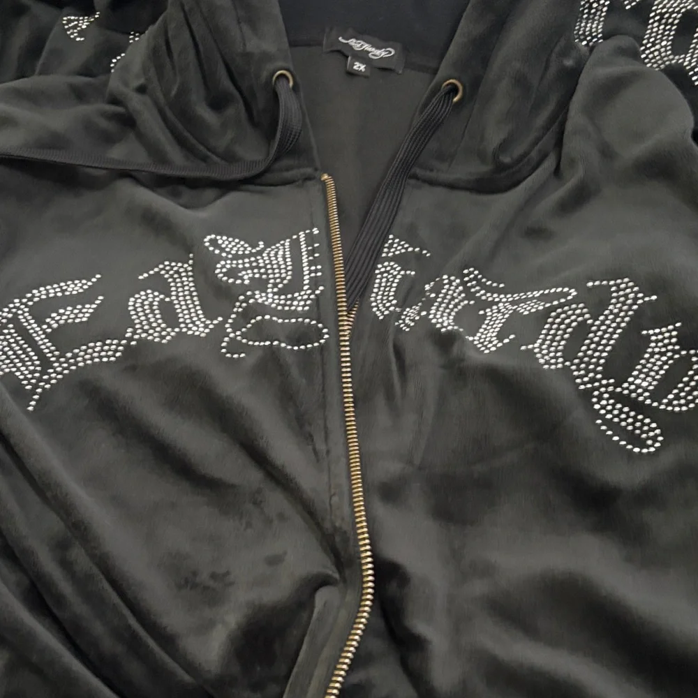 Ed Hardy Black Velour Tracksuit with Rhinestone Detail - Picture 3 of 6